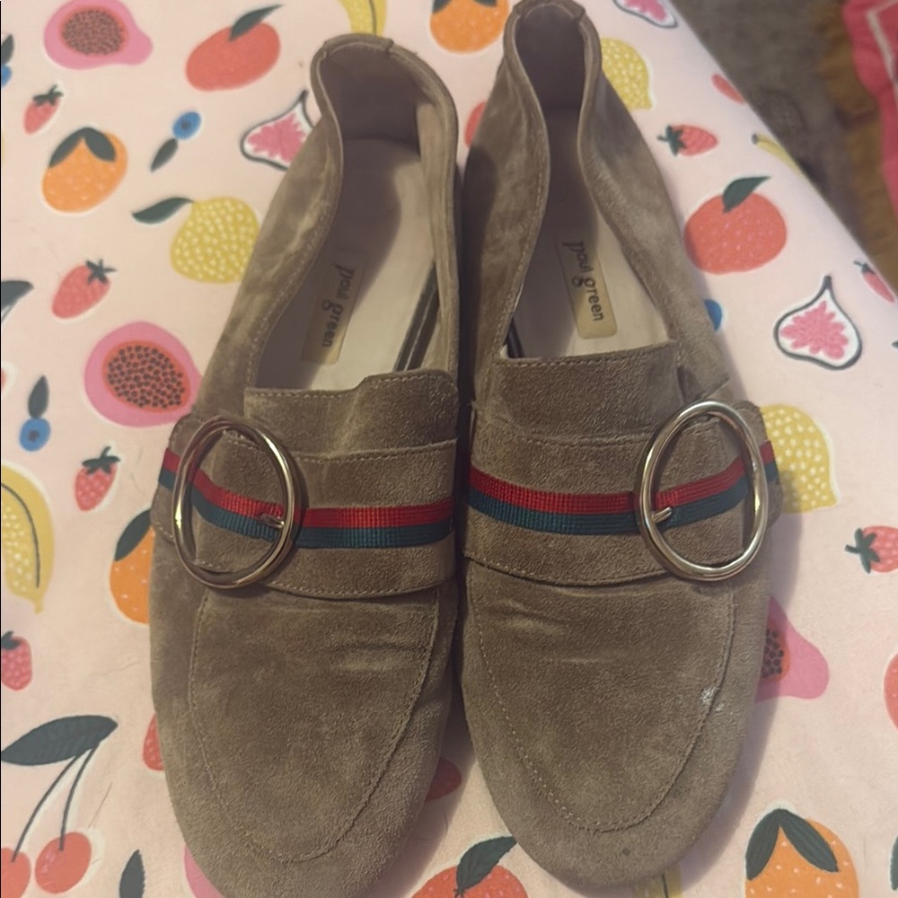 Paul Green Tan Suede Flats with Decorative Hardware